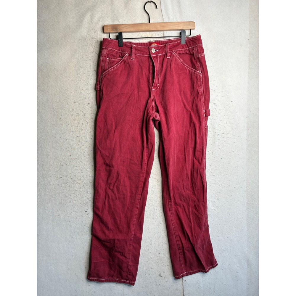 Dickies Girl Carpenter Pants Red Contrast Stitch Utility Workwear Size 9/29 CP20